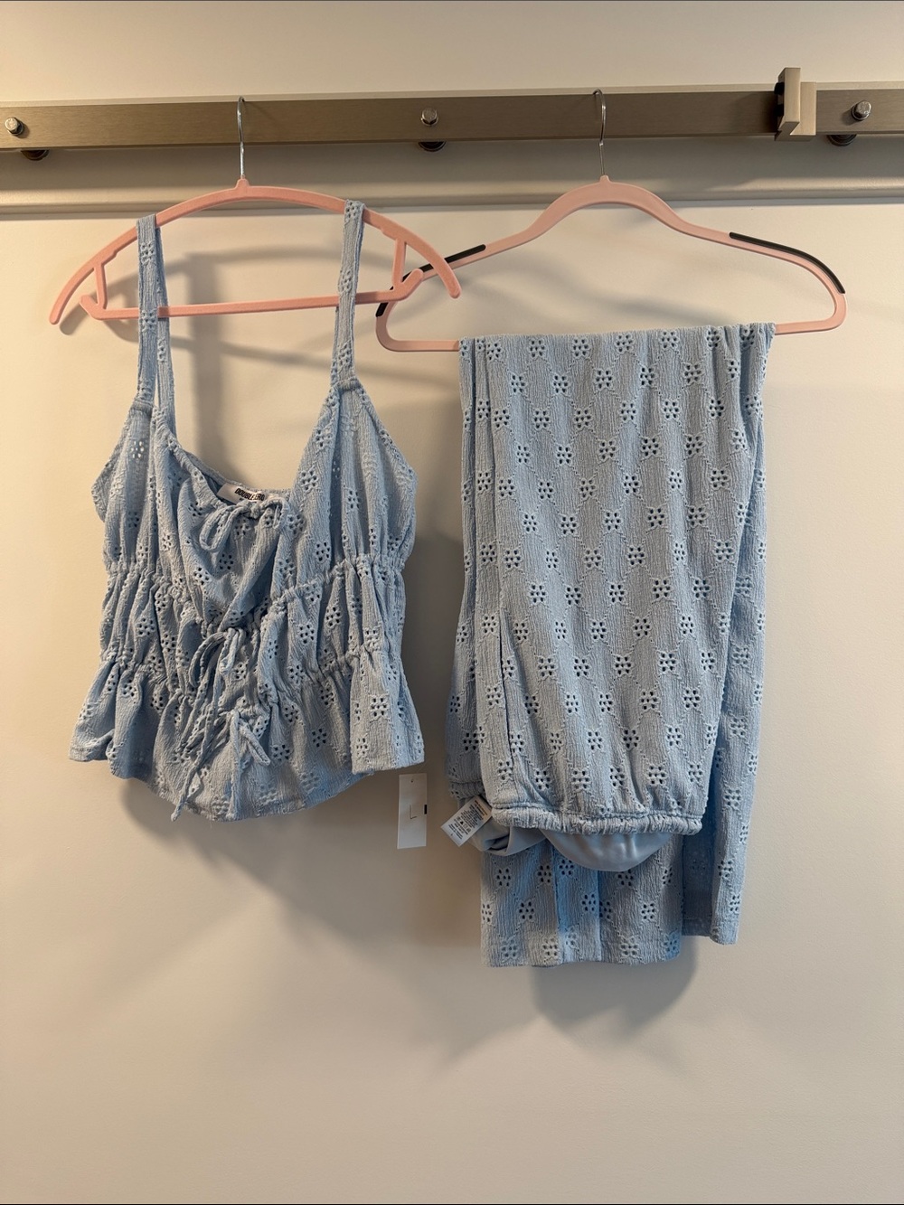 Double Zero Light Blue Eyelet Tank & Pants Set